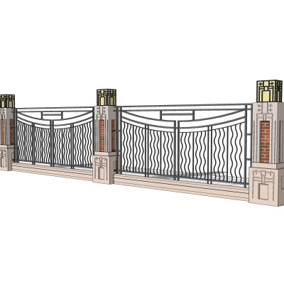 新中式围墙护栏su模型