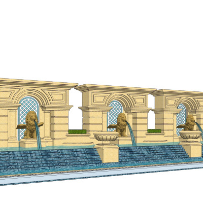 欧式景观墙喷泉小品su模型