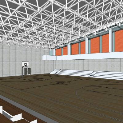 现代室内篮球场su模型