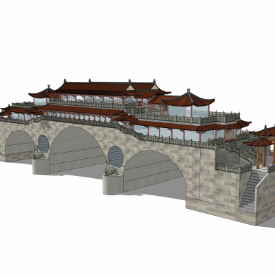 中式景观桥免费su模型