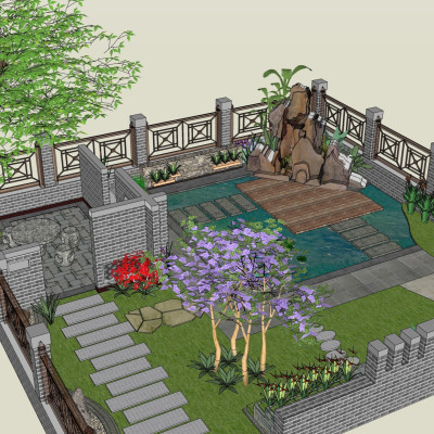 中式庭院花园景观su模型