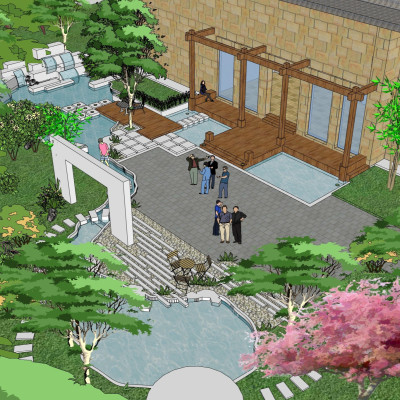 新中式庭院su模型