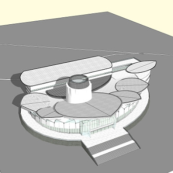 现代展览馆外观su模型