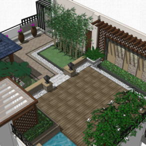 中式庭院花园su模型