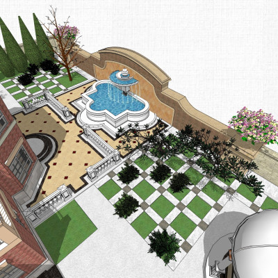 欧式庭院花园su模型