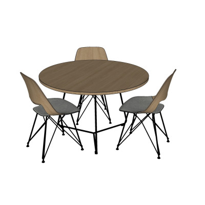 工业风圆形餐桌椅su模型