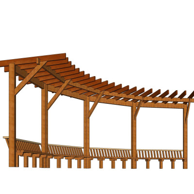 现代实木廊架su模型