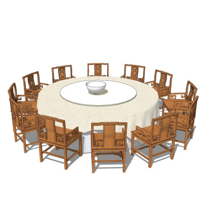 新中式宴会餐桌椅su模型