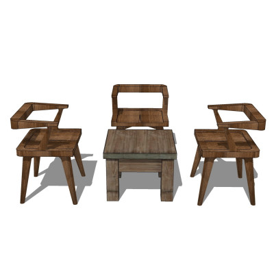 现代实木休闲桌su模型