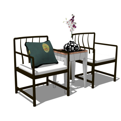 新中式休闲桌椅su模型