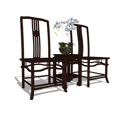 中式休闲桌椅su模型