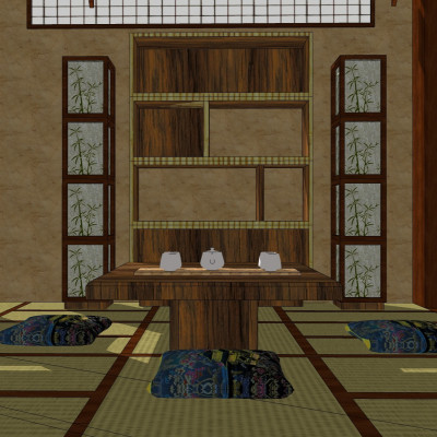 日式榻榻米茶桌椅su模型