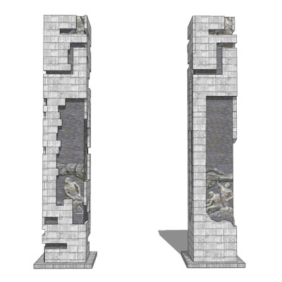 新中式浮雕柱su模型