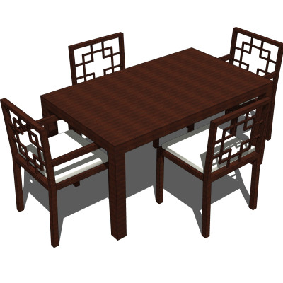 中式条形餐桌椅su模型