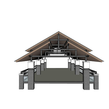 中式长廊su模型