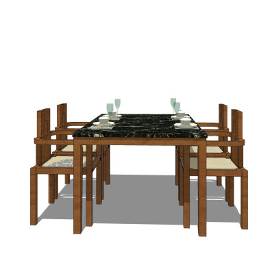新中式餐桌椅su模型