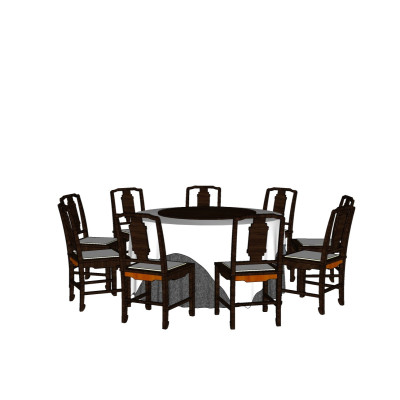 新中式圆形餐桌椅su模型