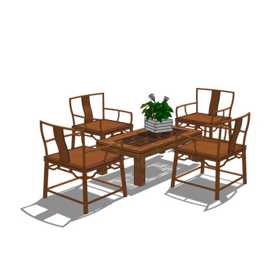 中式实木休闲桌椅su模型