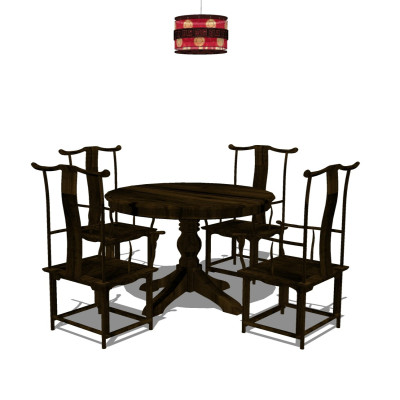 中式圆形实木餐桌椅su模型