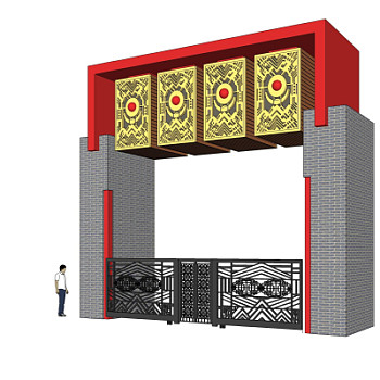 新中式建筑门头su模型