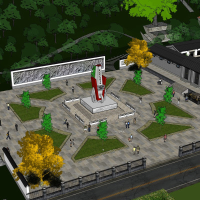 新中式烈士纪念广场景观su模型