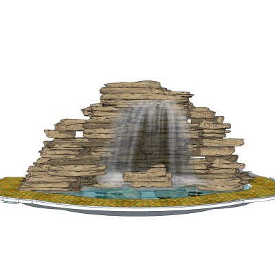 自然风假山叠水su模型