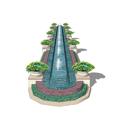 欧式喷泉水景su模型