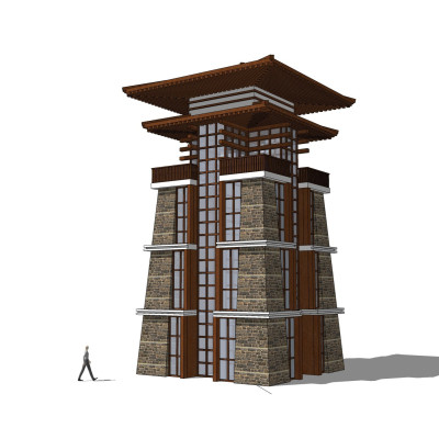 新中式塔楼su模型