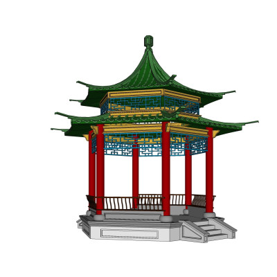 中式重檐六角亭su模型