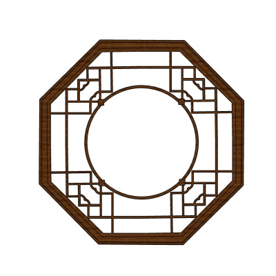 中式实木窗格su模型