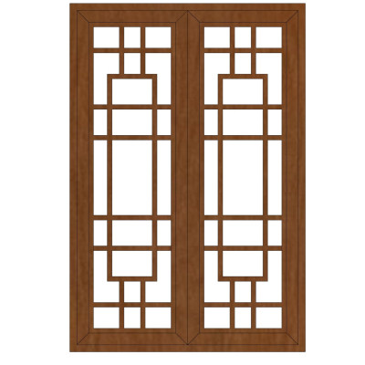 中式实木窗格su模型