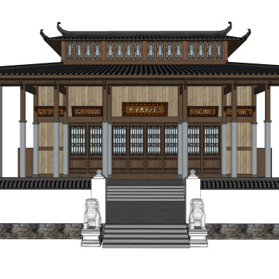 中式古建祠堂su模型