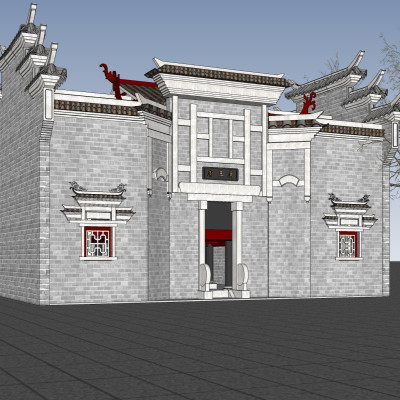 中式传统四合院su模型