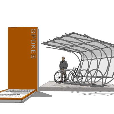 现代自行车棚su模型