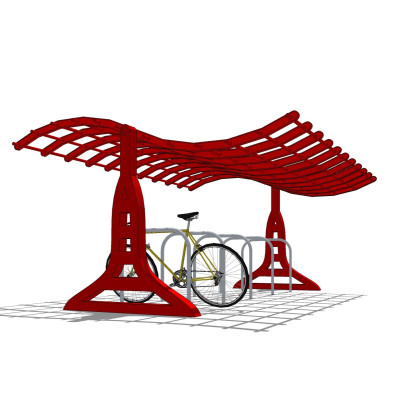 现代自行车棚su模型