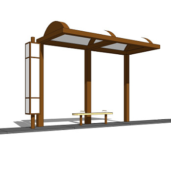 现代公交候车亭su模型