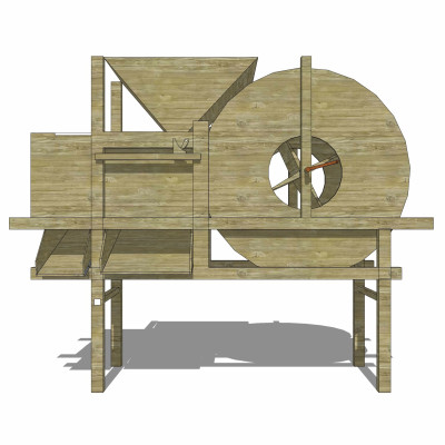 中式实木农具谷风车su模型