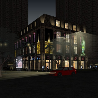 现代商业广场夜景su模型