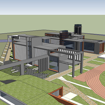 现代学校建筑外观su模型