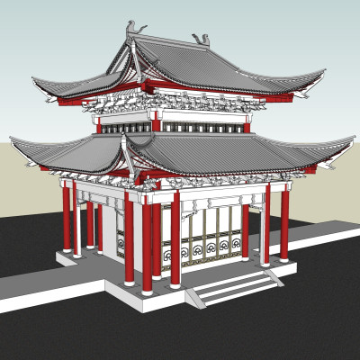 中式古建楼阁su模型