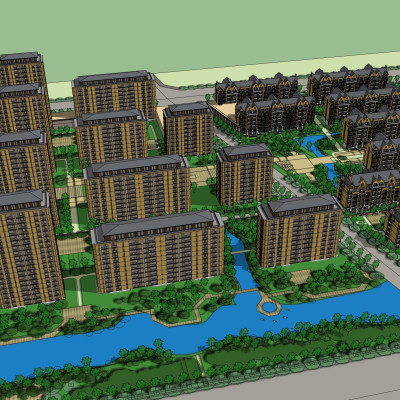 新中式住宅小区鸟瞰su模型