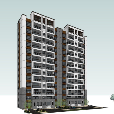 新中式高层公寓楼su模型