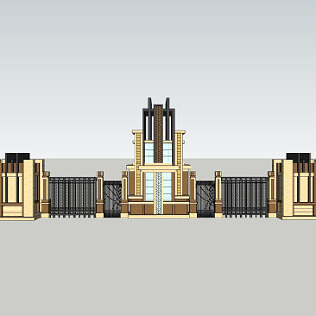 新古典小区入户门su模型
