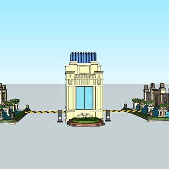 新古典小区入户门su模型