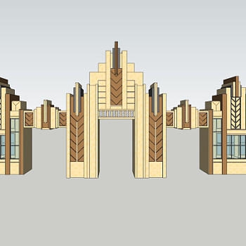 新古典小区入户门su模型