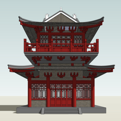 中式楼阁su模型