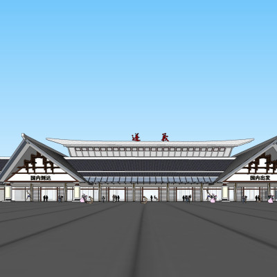 新中式机场外观su模型
