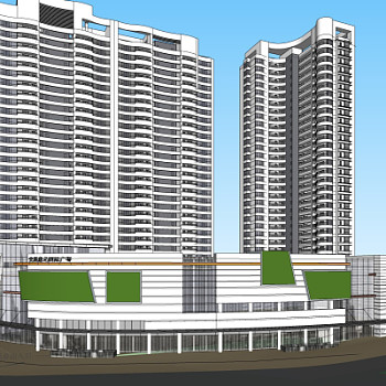 现代沿街商业建筑su模型