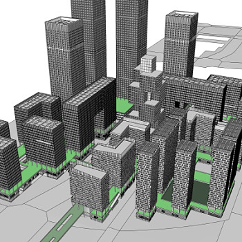 现代商业区规划su模型