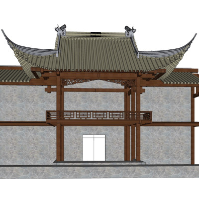 中式古建戏台su模型